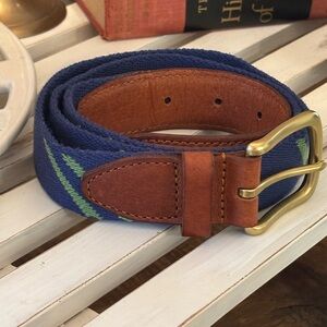 Southern Proper Canvas & Leather “Nick” Belt -Brass Buckle 42.5”L Blue/Green EUC